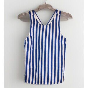 J. Crew Women’s XXS Tank Top Blue White Striped Linen Blend Cross Back Beach